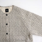 80s VOILE LITTLE TREE BLOCK PRINT QUILTED RAGLAN/SL STRING JACKET #9199 MILKY.GREY/BLACK PRINT [INMDS26721]