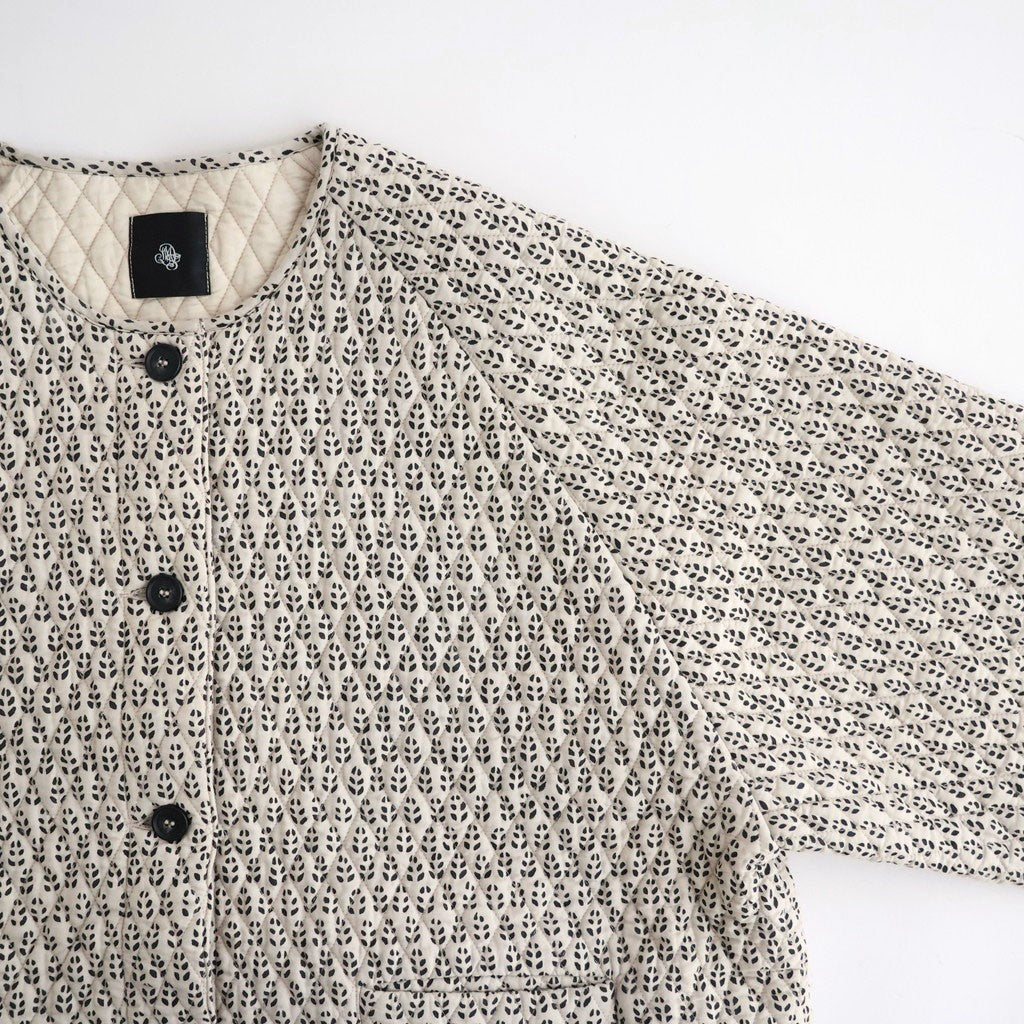 80s VOILE LITTLE TREE BLOCK PRINT QUILTED RAGLAN/SL STRING JACKET #9199 MILKY.GREY/BLACK PRINT [INMDS26721]