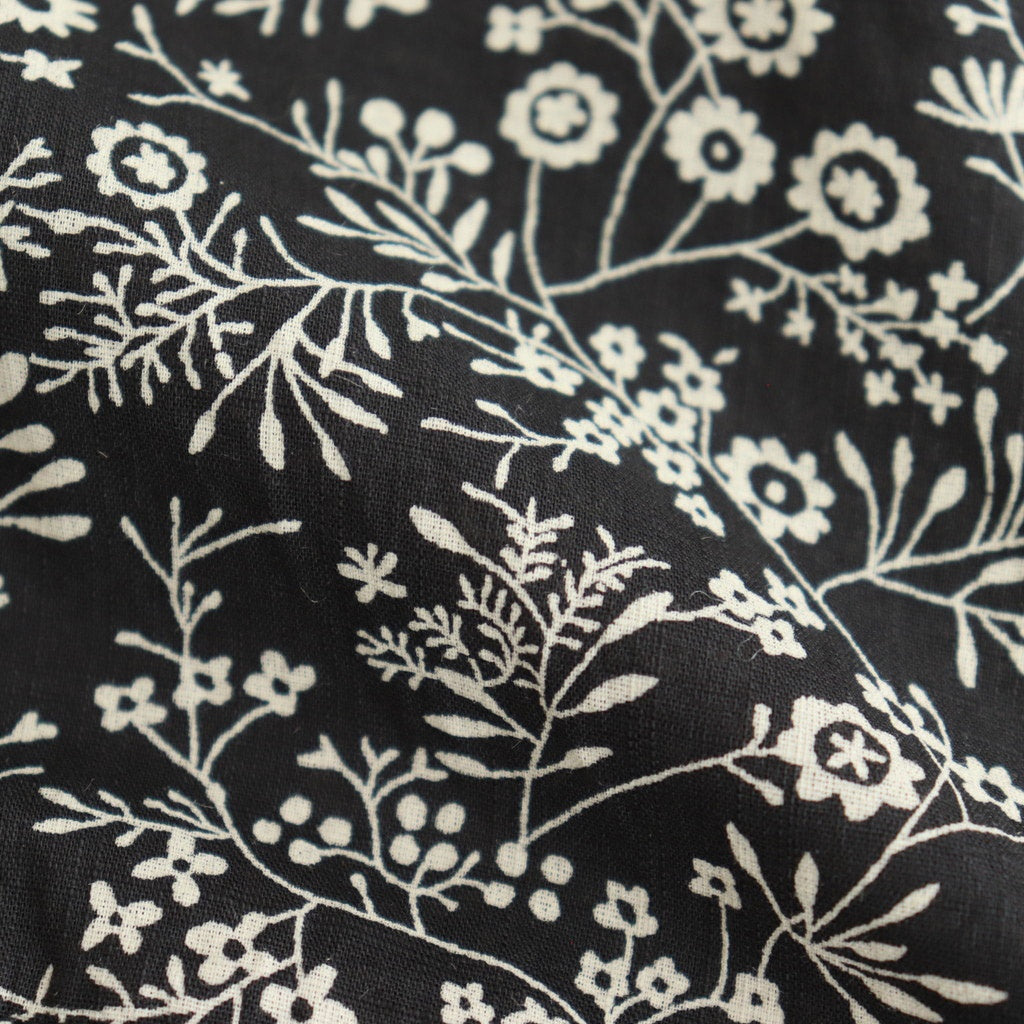 COTTON SLUB SMALL FLOWER PRINT FRILL COLLAR SHIRT WITH GATHER #9982 BLK (BLACK x BEIGE PRINT) [NSL25571]