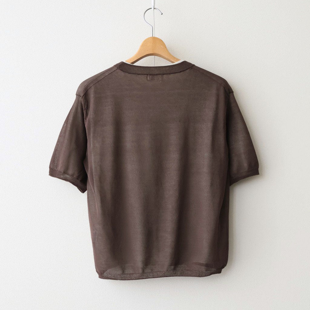 high-twisted cotton sheer knit layered P/O #charcoal brown × mist green [WXSP-UW137]