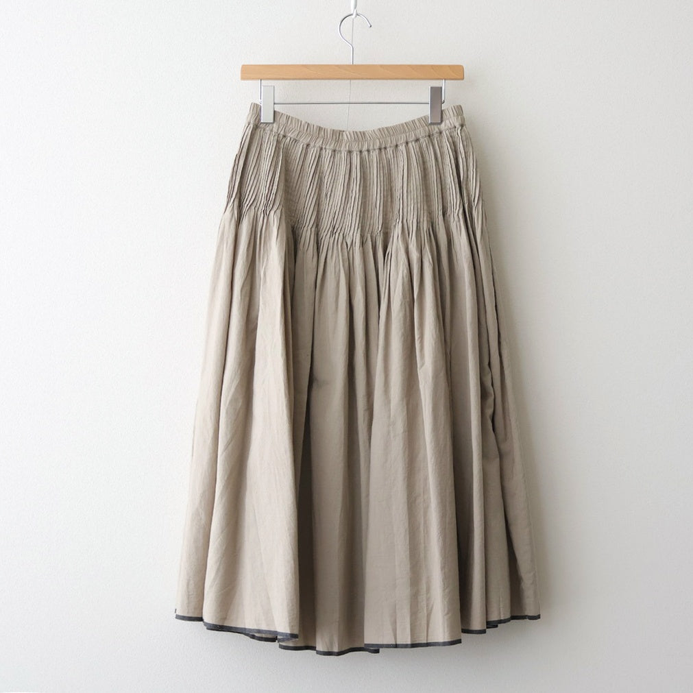 HANDWOVEN HEAVY COTTON PLAIN FLARED SKIRT WITH PINTUCK #8300 BEIGE/BLACK SELVAGE [INMDS25725]