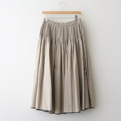 HANDWOVEN HEAVY COTTON PLAIN FLARED SKIRT WITH PINTUCK #8300 BEIGE/BLACK SELVAGE [INMDS25725]