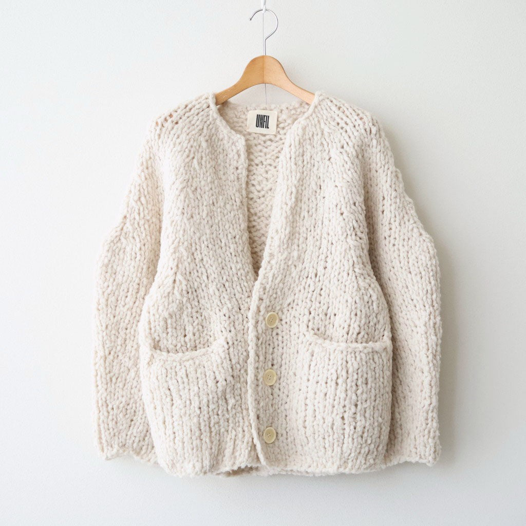british super down slub felt yarn hand-knit cardigan #ecru [WXFL-UW127]