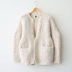 british super down slub felt yarn hand-knit cardigan #ecru [WXFL-UW127]