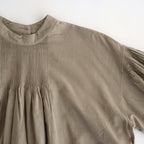HANDWOVEN HEAVY COTTON PLAIN BACK OPENING STAND COLLAR SHIRT WITH MINI PINTUCK #8300 BEIGE/BLACK SELVAGE [INMDS25722]