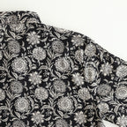 80s VOILE TWO TONE FLOWER PRINT REGULAR COLLAR S/SL DRESS #9982 BLACK x Lt BEIGE PRINT [NSL25084]