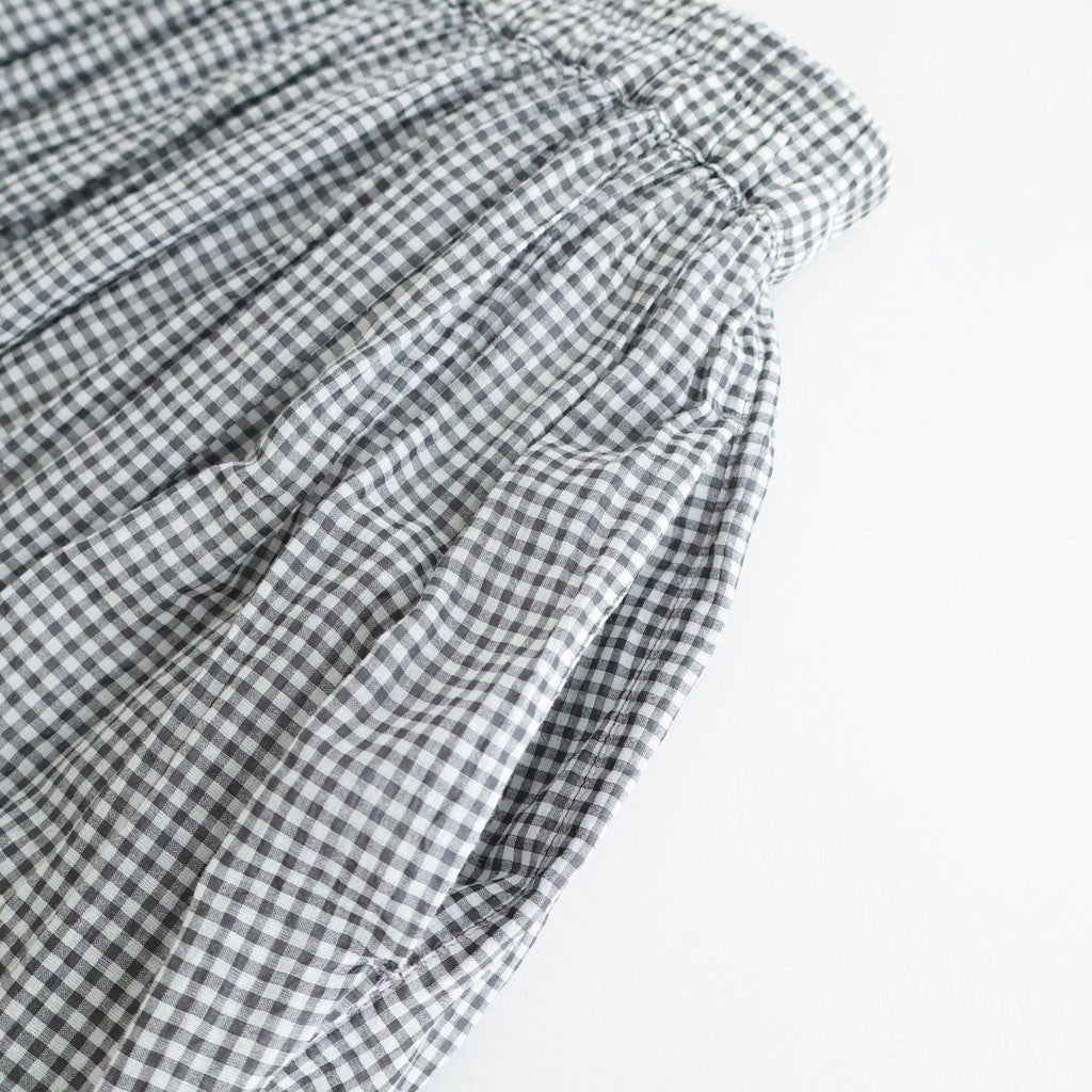 HANDWOVEN COTTON/SILK SMALL GINGHAM CHECK GATHERED SKIRT #9691 GREY(OFF.WHITE×GREY) [INMDS26026]