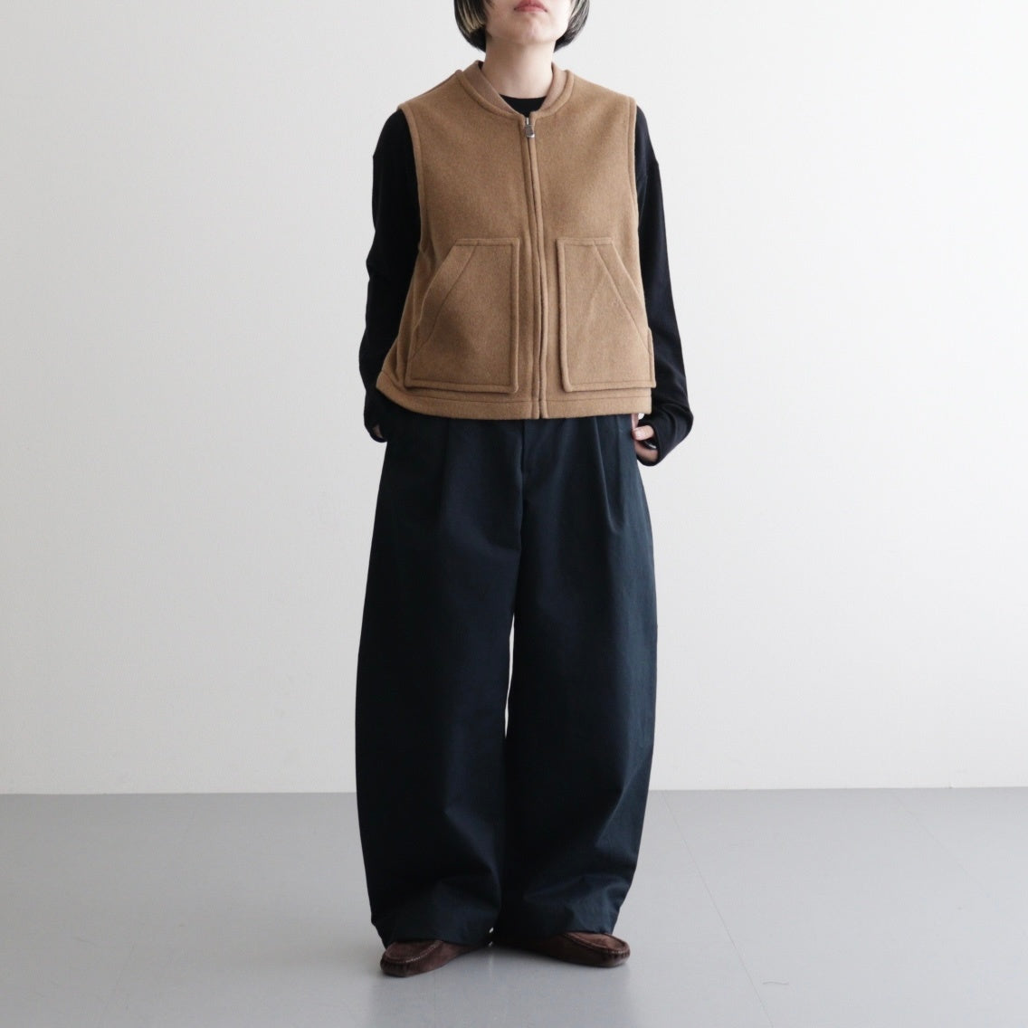 【 LONDON TRADITION × UNFIL 】wool blend double face zip-up vest #camel [WVFL-UW133]