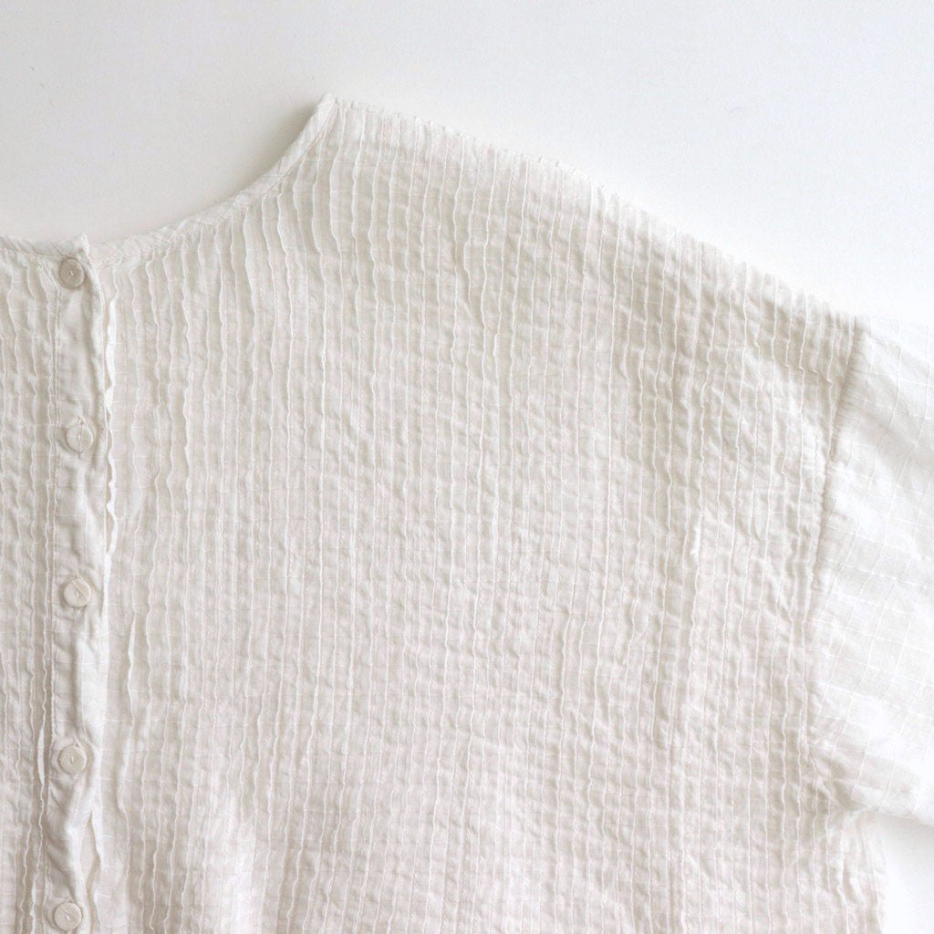 80s ORGANIC DOBIE CHECK(OVERDYE) CREW-NECK P/O HALF/SL SHIRT WITH PINTUCK #9170 MINRAL WHITE [NMDS25251D]