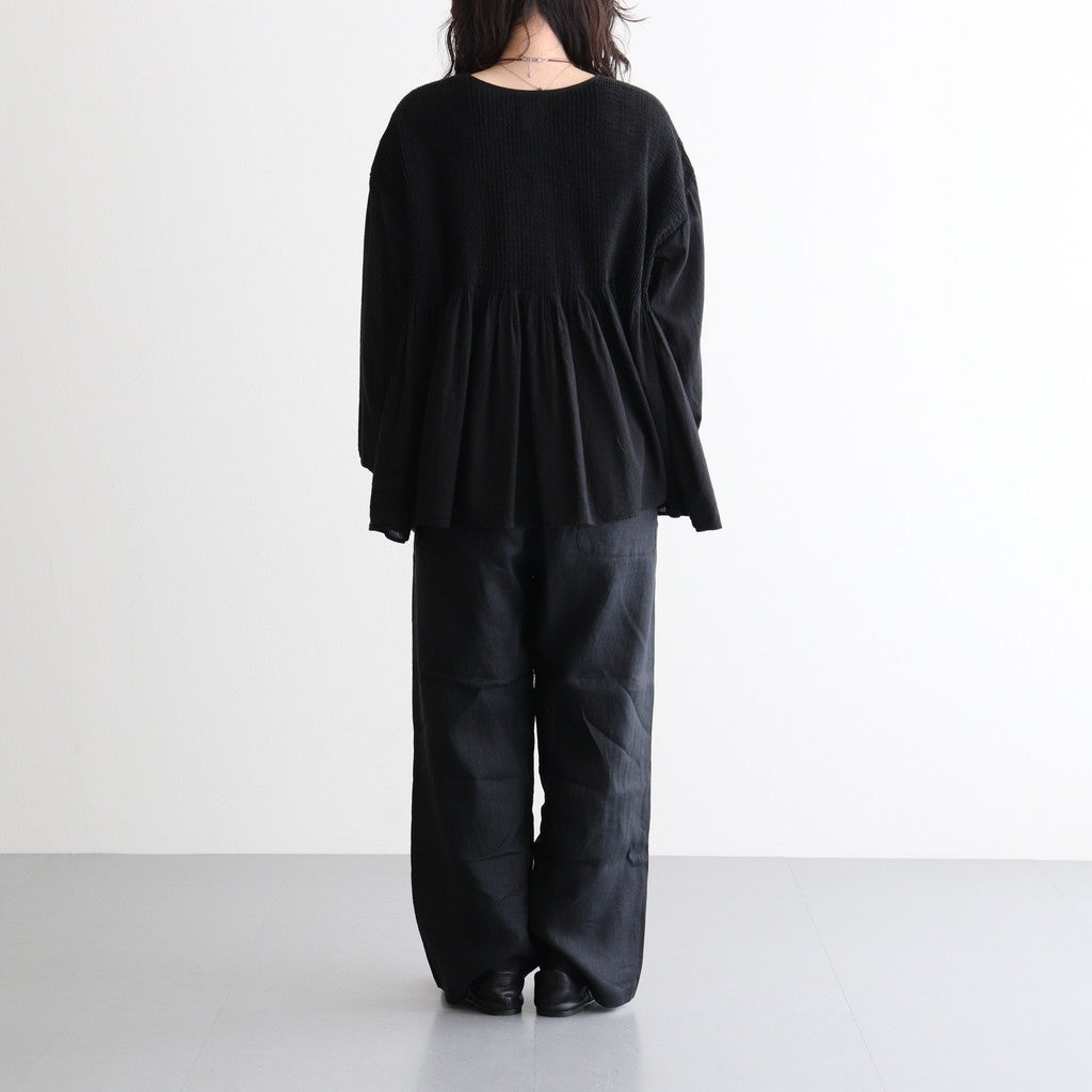 80s ORGANIC MICRO CHECK OVERDYE CREW-NECK BUTTON SHIRT WITH MINI PINTUCK #9912 BLACK (J.BLACK) [NMDS26233D]