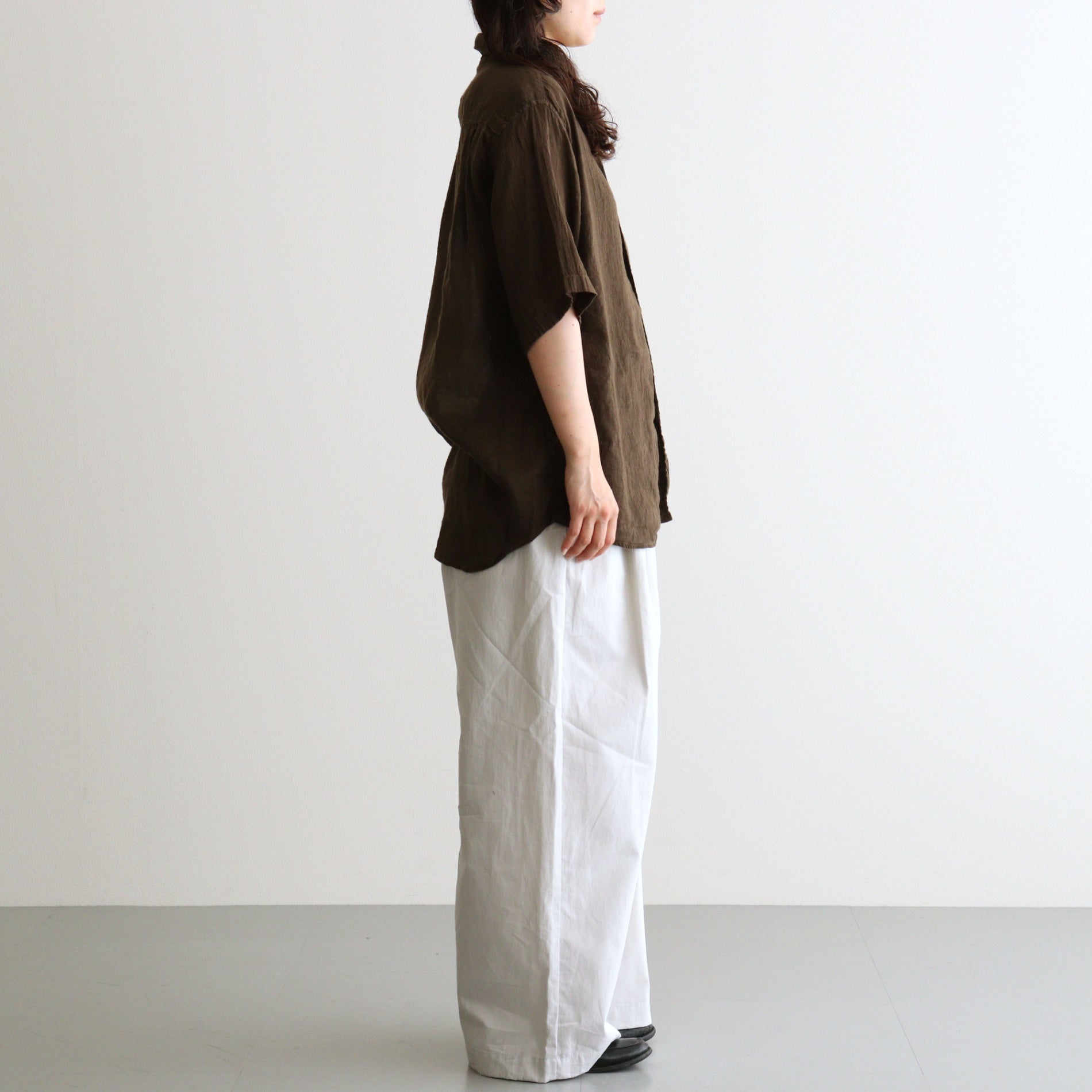 COTTON/LINEN DYED WEATHER 2TUCK WIDE EASY PANTS #9200 LT.GREY [GNMDS2502CLW]