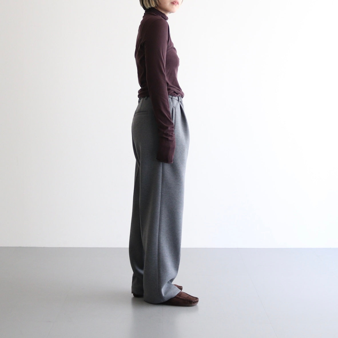 high twist cotton sheer jersey turtle-neck Tee #dark brown [WVFL-UW104]