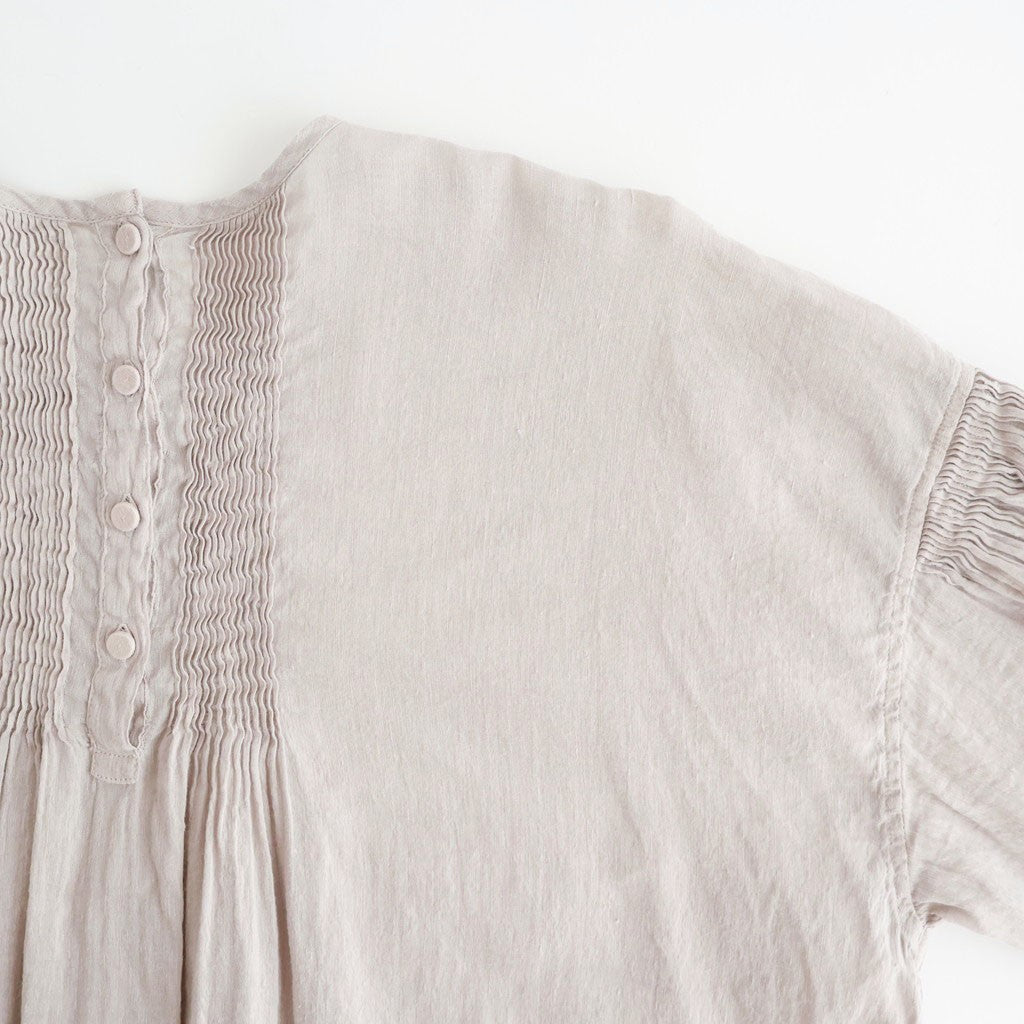 60s AUTOLOOM LINEN/COTTON PLAIN OVERDYE BACK OPENING CREW-NECK SHIRTS DRESS WITH MINI PINTUCK #940D D.GREY [INMDS26011D]