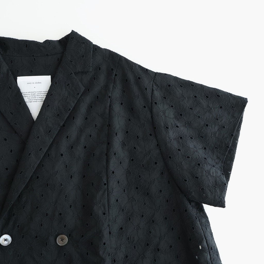 ⼼の花苑 Open-collar cropped overshirt #black [TLF-226-SH007-ec]