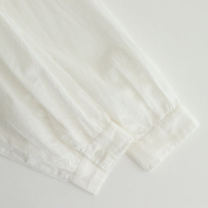 80s COTTON VOILE PLAIN BANDED COLLAR GATHER SHIRT #9100 OFF WHITE [NSL25041]