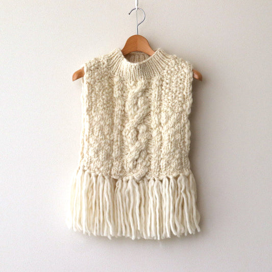 Knitted fringe vest #ecru [TLF-125-kn001-hk]