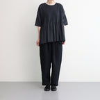 80s ORGANIC DOBIE CHECK(OVERDYE) CREW-NECK P/O HALF/SL SHIRT WITH PINTUCK #9971 O.BLACK [NMDS25251D]