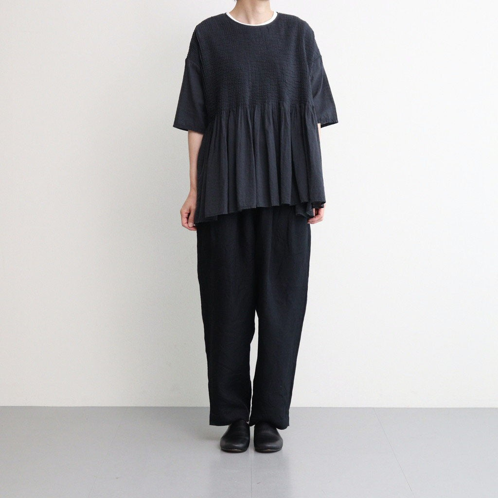 80s ORGANIC DOBIE CHECK(OVERDYE) CREW-NECK P/O HALF/SL SHIRT WITH PINTUCK #9971 O.BLACK [NMDS25251D]