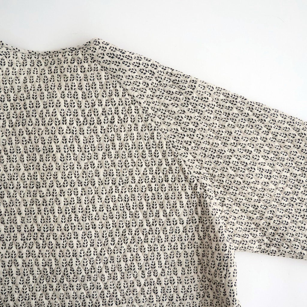 80s VOILE LITTLE TREE BLOCK PRINT QUILTED RAGLAN/SL STRING JACKET #9199 MILKY.GREY/BLACK PRINT [INMDS26721]