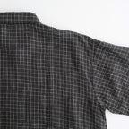 80s POWER LOOM LINEN CHECK REGULAR COLLAR DRESS WITH RAJASTAN GATHER #9890 OFF BLACK x WHITE CHECK [NMDS26284]