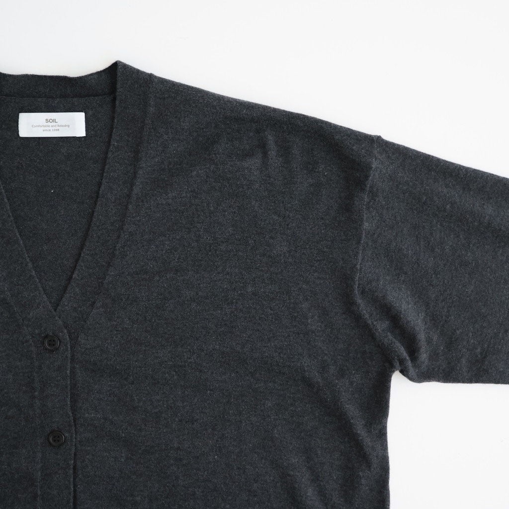 14GG PLAIN STITCH COTTON/NYLON/SILK V-NECK CARDIGAN #9800 CHARCOAL [NNSL26503]