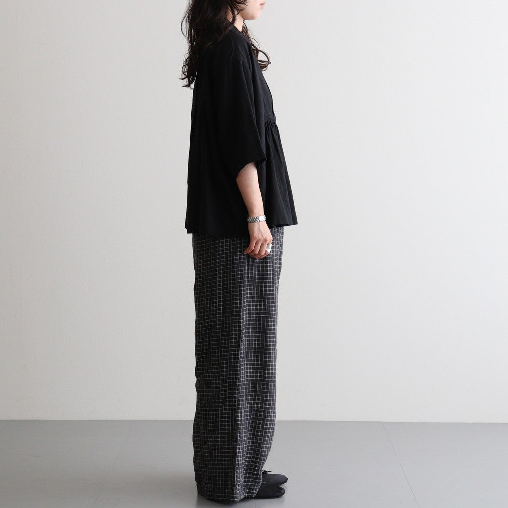 80s POWER LOOM LINEN CHECK WIDE PANTS #9890 OFF BLACK x WHITE CHECK [NMDS26285]