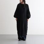 60s AUTOLOOM LINEN/COTTON PLAIN OVERDYE BACK OPENING CREW-NECK SHIRTS DRESS WITH MINI PINTUCK #9900 BLACK [INMDS26011D]