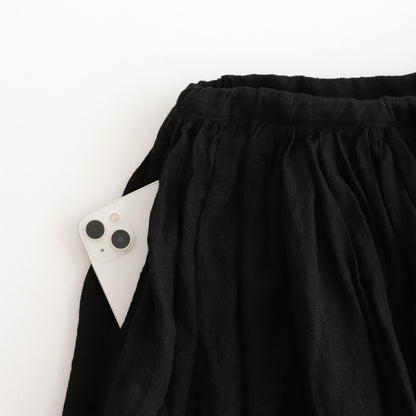 LINEN HEMP GATHER SKIRT #Black [no.7424]