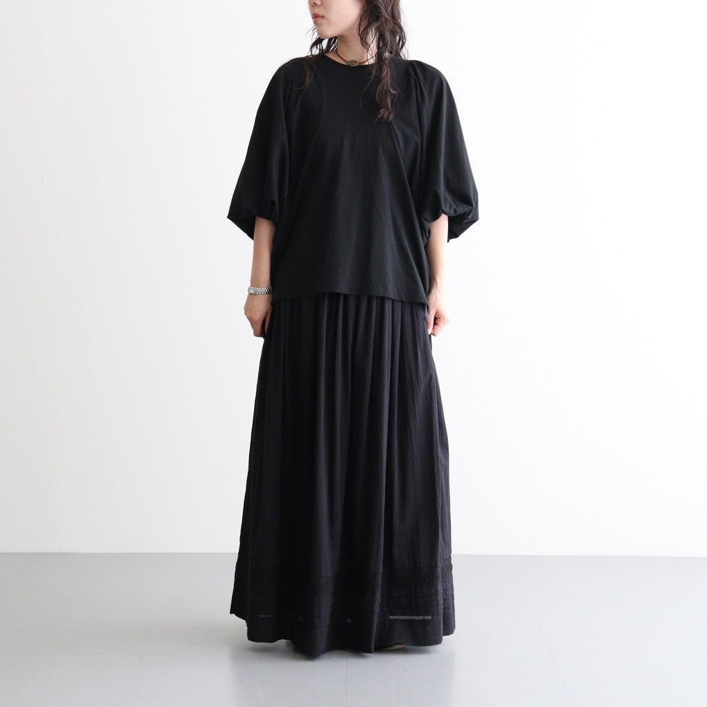 80s COTTON VOILE LACE GATHERED SKIRT #9900 BLACK [NSL26093]