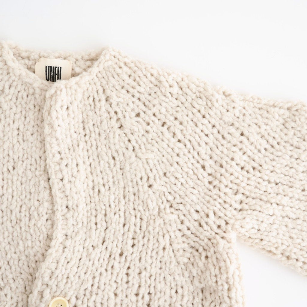 british super down slub felt yarn hand-knit cardigan #ecru [WXFL-UW127]