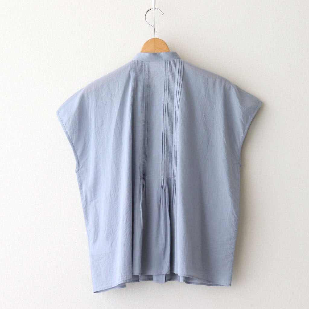80s COTTON VOILE PLAIN BANDED COLLAR FRENCH/SL PINTUCK SHIRT #3300 SAX BLUE [NSL25042]