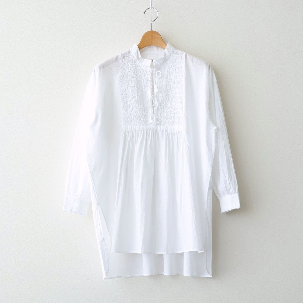 60s ORGANIC CAMBRIC WITH EMB BANDED COLLAR EMB TUNIC #9000 WHITE [NMDS26222]