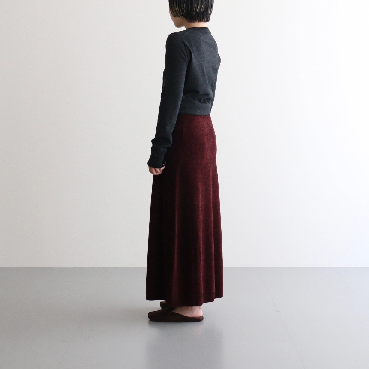 ex.superfine lambs wool & rayon mole skirt #burgundy [WVFL-UW110]