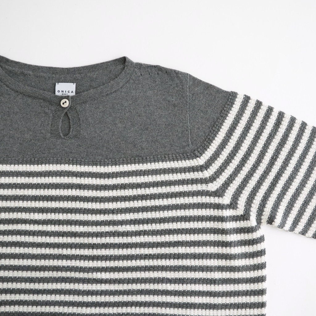 Stripe Long-sleeved Tee #Grey x Ecru [Oni068]