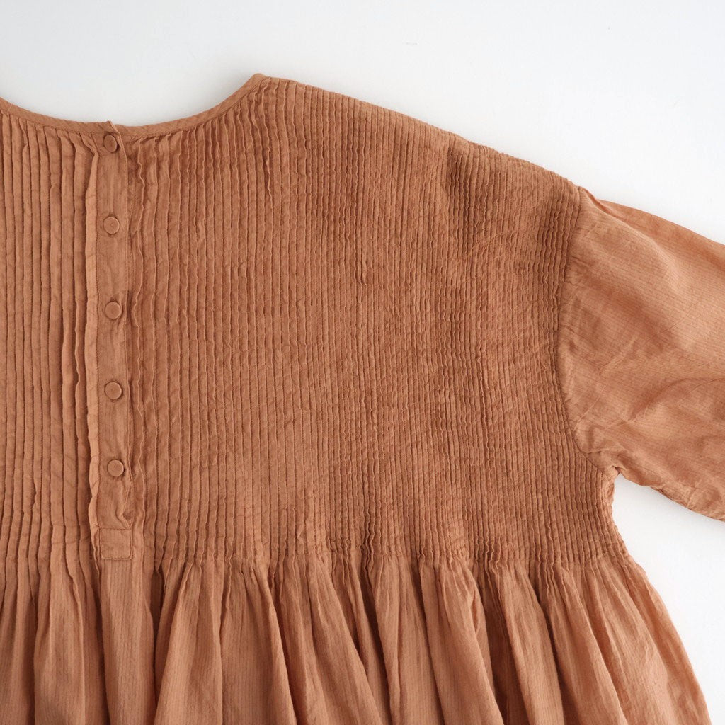 80s ORGANIC VOILE STRIPE (OVERDYE) CREW-NECK 3/4 SL SHIRT WITH MINI PINTUCK #6700 DK.ORANGE [NMDS26511D]