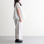 60s AUTO LOOM COTTON/LINEN STRIPE BANDED COLLAR FRENCH/SL PINTUCK SHIRTS #9139 OFF.WHITE/NAVY STRIPE [INSL26331]