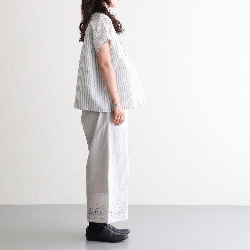 60s AUTO LOOM COTTON/LINEN STRIPE BANDED COLLAR FRENCH/SL PINTUCK SHIRTS #9139 OFF.WHITE/NAVY STRIPE [INSL26331]