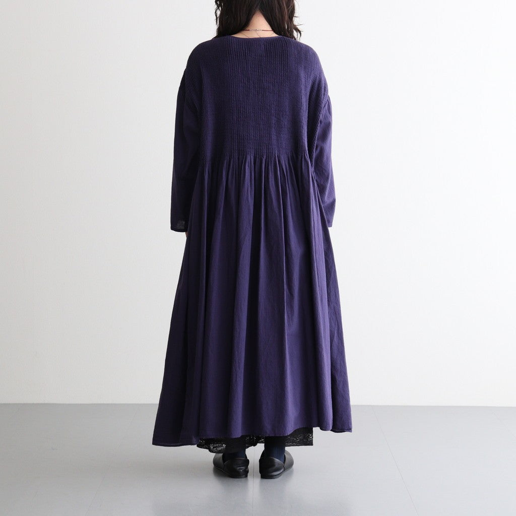 80s ORGANIC MICRO CHECK OVERDYE CREW-NECK BUTTON SHIRT MAXI DRESS WITH MINI PINTUCK #2813 PURPLE (D.PURPLE) [NMDS26234D]