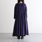 80s ORGANIC MICRO CHECK OVERDYE CREW-NECK BUTTON SHIRT MAXI DRESS WITH MINI PINTUCK #2813 PURPLE (D.PURPLE) [NMDS26234D]