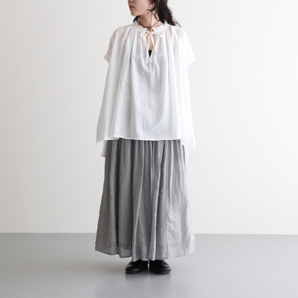 80s COTTON VOILE LACE LACE&STRING COLLAR GATHERED SHIRT #9100 WHT (OFF WHITE) [NSL26092]