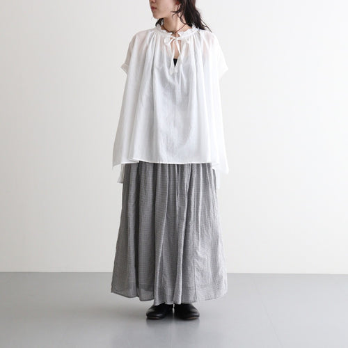 80s COTTON VOILE LACE LACE&STRING COLLAR GATHERED SHIRT #9100 WHT (OFF WHITE) [NSL26092]