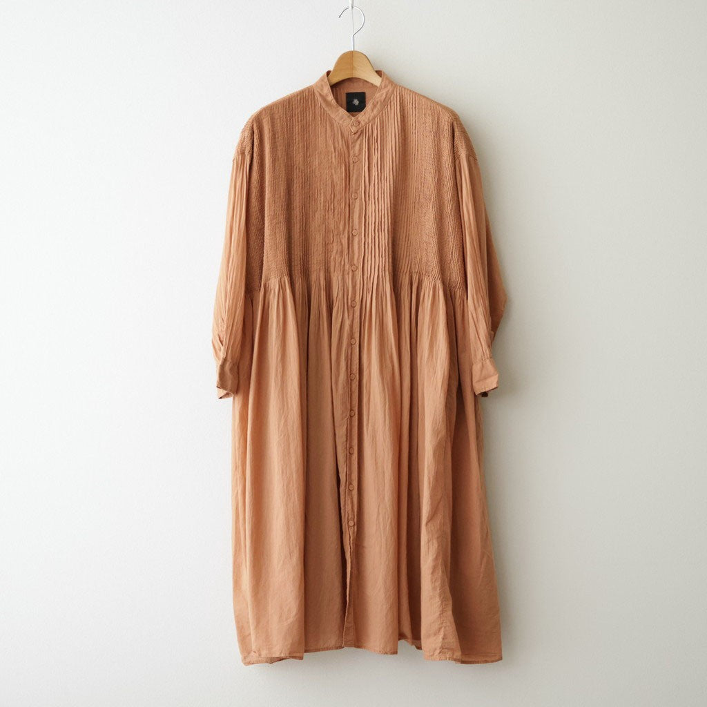 80s ORGANIC VOILE STRIPE (OVERDYE) BANDED SHIRT DRESS WITH MINI PINTUCK #6700 DK.ORANGE [NMDS26514D]