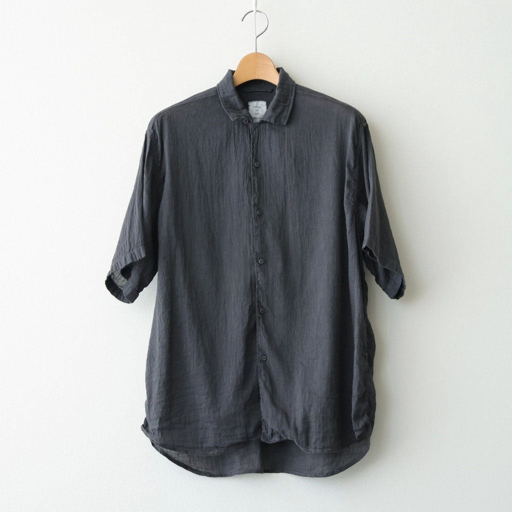 AUTO LOOM LINEN/COTTON PLAIN OVERDYE OPEN COLLAR S/SL SHIRTS #991D C.BLACK [IMDSH2612LCD]