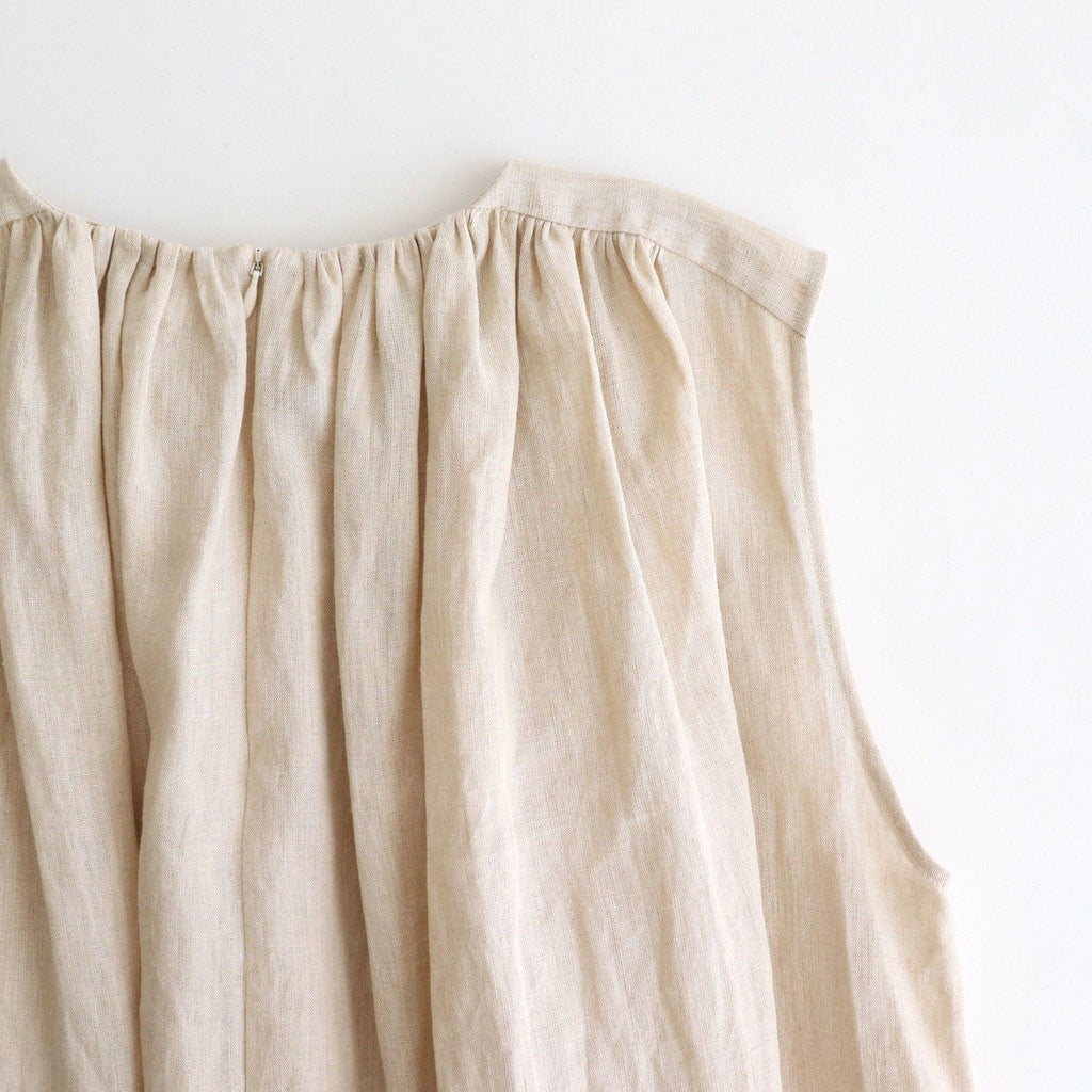 DENSELY LINEN GATHER DRESS #Antique White [no.7310]