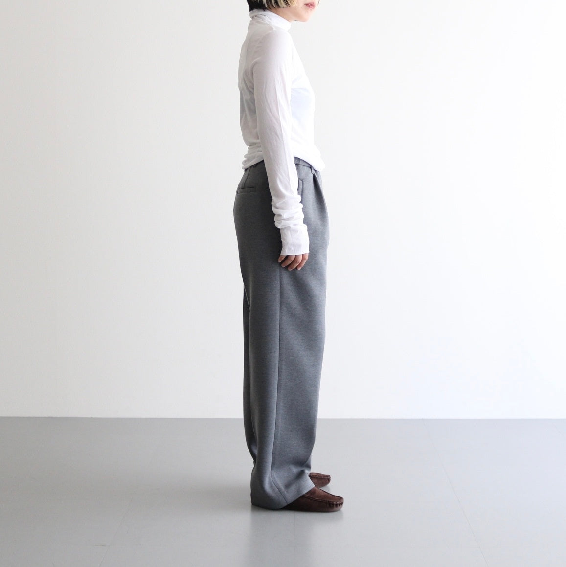 high twist cotton sheer jersey turtle-neck Tee #off white [WVFL-UW104]