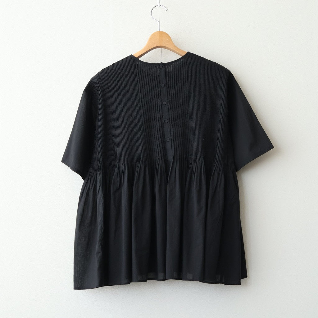 80s ORGANIC COTTON VOILE CREW-NECK PULLOVER HALF/SLEEVE SHIRT WITH MINI PINTUCK #9900 BLACK [NMDS26241]