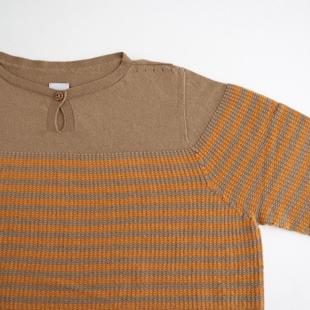 Stripe Long-sleeved Tee #Beige x Orange [Oni068]