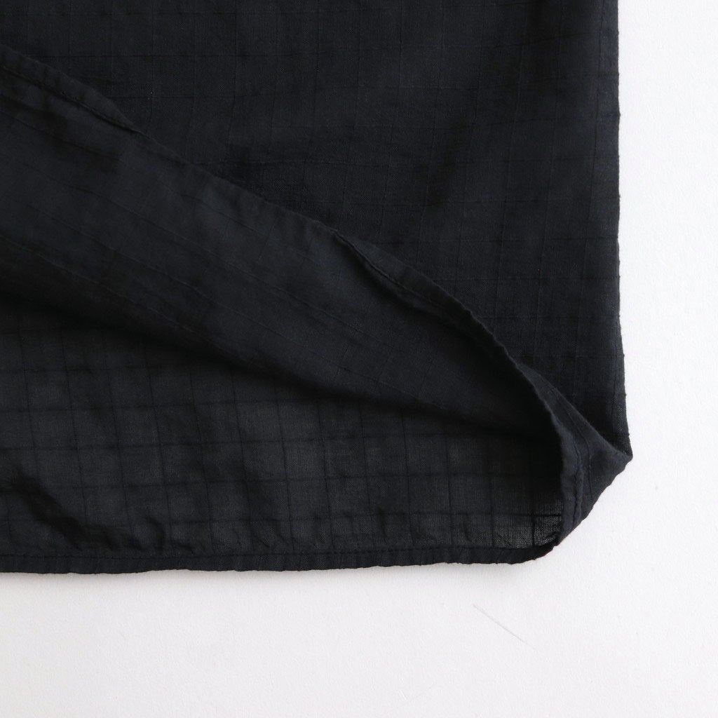 80s ORGANIC DOBIE CHECK(OVERDYE) BANDED COLLAR MAXI DRESS WITH PINTUCK #9971 O.BLACK [NMDS25254D]