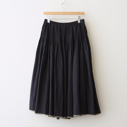 HANDWOVEN HEAVY COTTON PLAIN FLARED SKIRT WITH PINTUCK #9900 BLACK/BEIGE SELVAGE [INMDS25725]