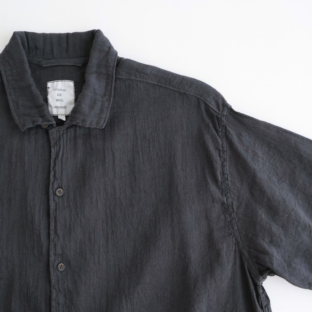 AUTO LOOM LINEN/COTTON PLAIN OVERDYE OPEN COLLAR S/SL SHIRTS #991D C.BLACK [IMDSH2612LCD]